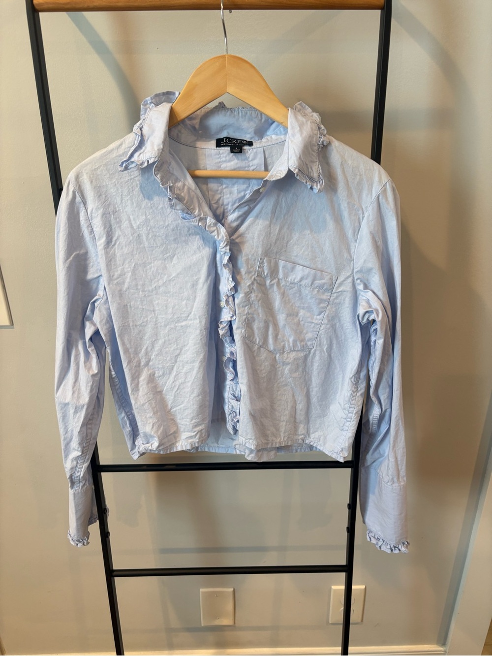 J. Crew Light Blue Ruffle-Trim Cotton Button-Down Shirt